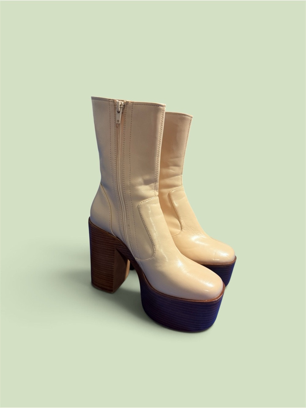 Jeffrey Campbell Cream Patent Platform Mid-Calf Boots